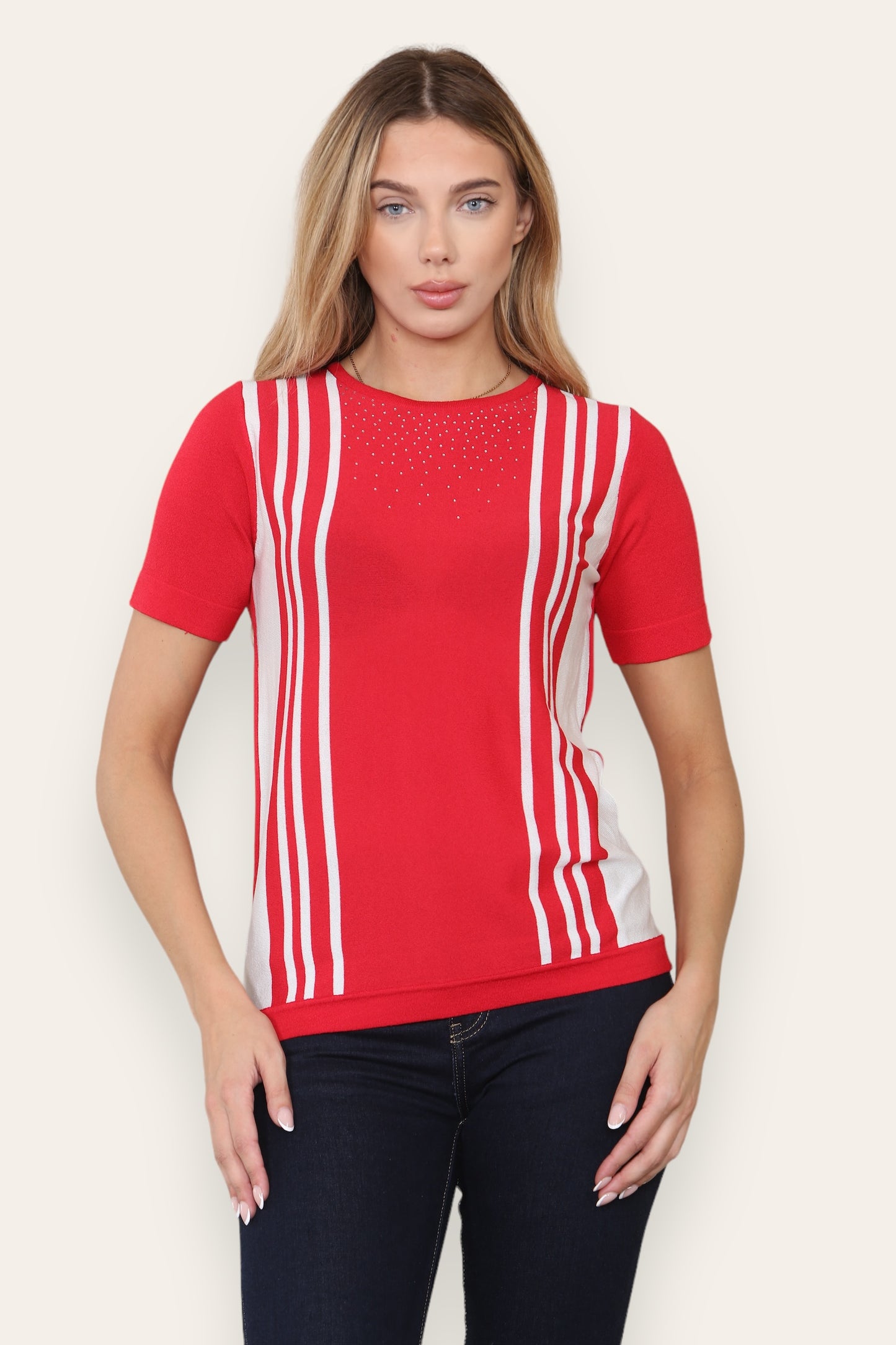 Stripe Stud Design T-Shirt