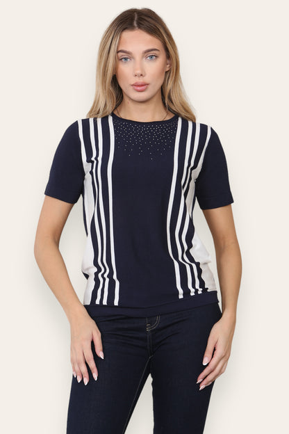 Stripe Stud Design T-Shirt