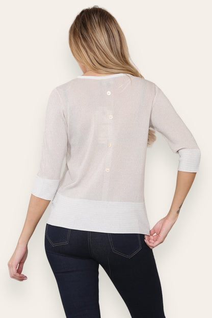 Button Back Crew Neck 3/4 Sleeve Top
