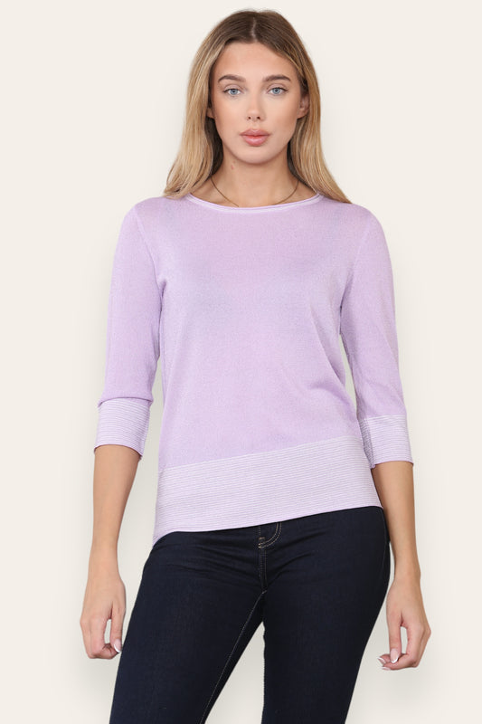 Button Back Crew Neck 3/4 Sleeve Top